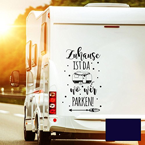ilka parey wandtattoo-welt Autotattoo Heckscheibenaufkleber Wohnwagen Auto Spruch Zuhause ist wo wir parken M2383 - ausgewählte Farbe: *dunkelblau* ausgewählte Größe: *S - 50cm hoch x 29cm breit