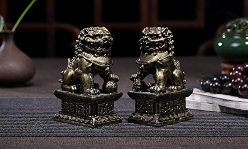 Seyee-Bro Foo Dogs Guardian Lion Statues - Pair Of Fengshui Fu Dogs Figurine - Housewarming Congratulatory To Ward Off Evil Energy #TOP4
