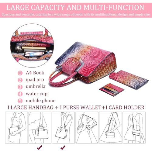Image of Makcr Joacbv Women Embossed Pattern Satchel Handbags Wallet 3 pcs Set Crossbody Tote Top Handle Vegan Leather Ladies Bag | Embossed Pattern