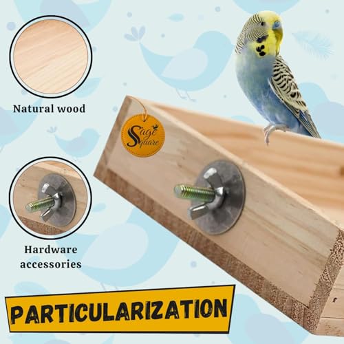 Image of Sage Square Bird Cage Wooden Feeding Bowl - Natural, Hand-Made, Sturdy & Stylish, Ideal for Birds, Parrots, Small Pets, Perfect for Food, Treats, Safe Cage Accessory (8 x 6 inch)
