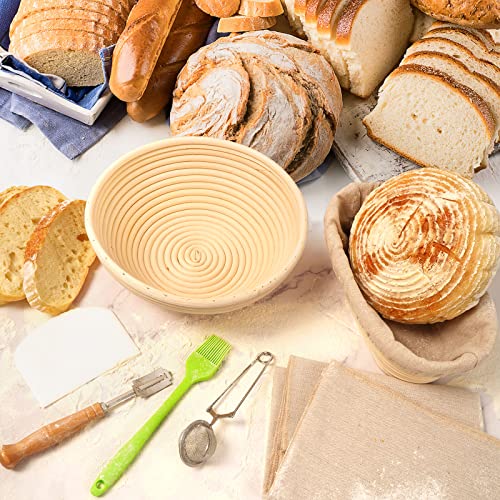 Lorzon Banneton Proofing Basket Set Of 2, 10 Inch Round & Oval Cane Bread Proofing Baskets With Sourdough Bread Baking Supplies, Bread Making Kit #TOP7