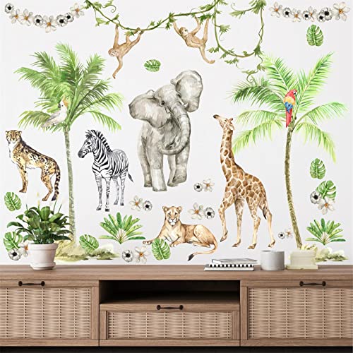 Jungle Animals Wall Decals Woodland Animals Wall Stickers Baby Boys Girls Nursery Wall Decor,Safari Wall Decals Peel And Stick Elephant Giraffe Forest Animal Wall Stickers For Kids Room Playroom Decor #TOP6