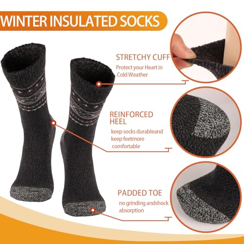 AOLIWEN 3 Pairs Men's Warm Thermal Winter Thick Crew Socks - Cold Weather Hiking & Home Socks2