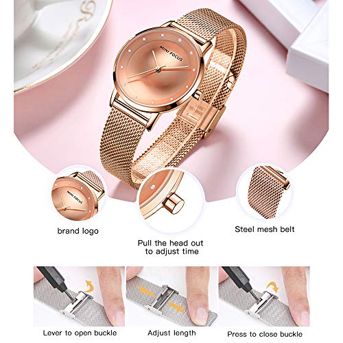 Tomshin Relógio feminino de quartzo clássico moda malha pulseira relógio 3ATM pacote de caixa de rel