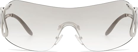 Rimless Y2k Sunglasses for Women Men Trendy Oversized Wrap Around Snake Shades AP3652