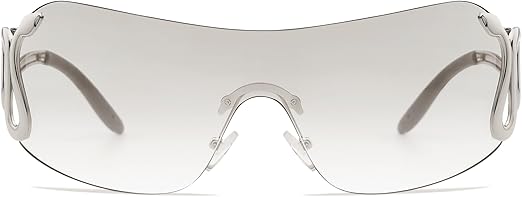 Rimless Y2k Sunglasses for Women Men Trendy Oversized Wrap Around Snake Shades AP3652