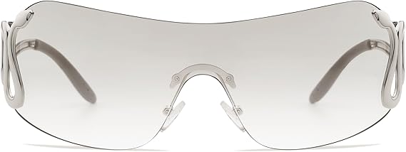 Rimless Y2k Sunglasses for Women Men Trendy Oversized Wrap Around Snake Shades AP3652