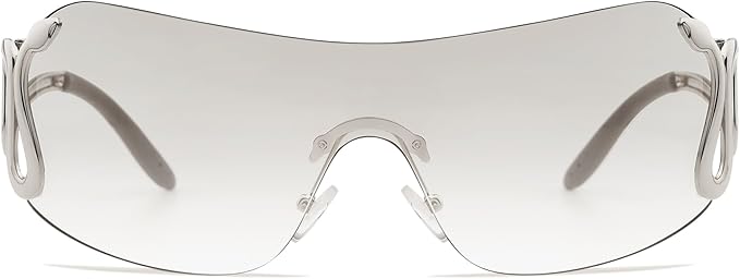 Rimless Y2k Sunglasses for Women Men Trendy Oversized Wrap Around Snake Shades AP3652