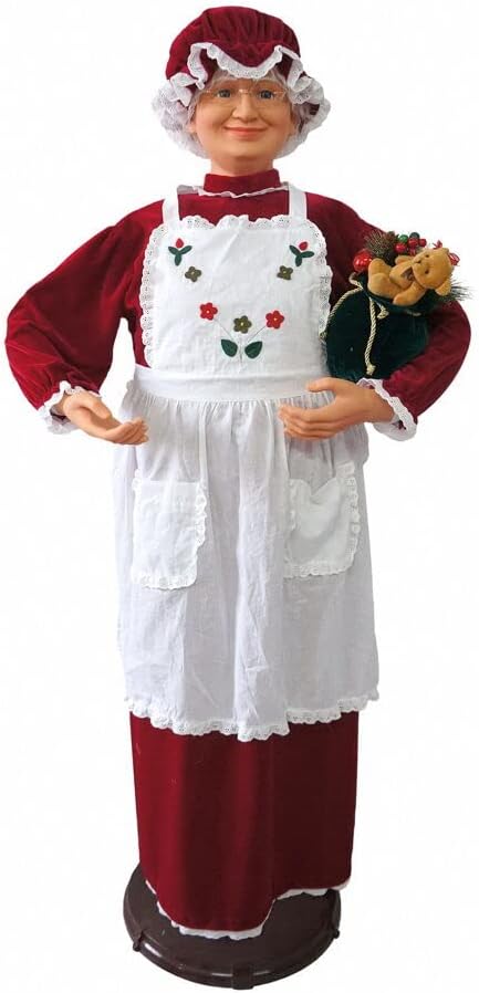 Fraser Hill Farm 58-in. Dancing Mrs. Claus Decoration with Apron, Indoor Animated Holiday Home Decor, Motion-Activated Christmas Animatronic 58in Mrs Claus With Apron