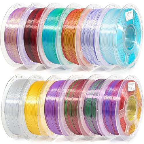 Image of iSANMATE PLA 3D Printer Filament Bundle 12 Rolls,Dual and Triple Color Filament 1.75 mm,6 Triple Color + 6 Dual Color Silk PLA