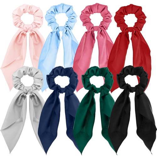 8Pcs Bow Scrunchies Hair Scarf for Women Knotted Bow Hair Ties Satin Ribbon Scrunchies Girls Party Outfit