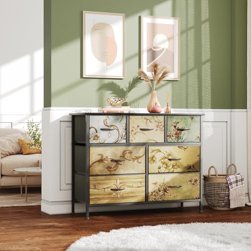 Tall-Dresser-with-7-Drawers-39-Inch-Dresser-Tv-Stand-Wide-Fabric-Dresser-Chest-of-Drawers-Storage-Dresser-for-Bedroom-Living-Room-Entryway-Nursery-Vintage-Furniture-Metal-FrameWood-Top Tall Dresser with 7 Drawers 39 Inch Dresser Tv Stand Wide Fabric Dresser Chest of Drawers Storage Dresser for Bedroom Living Room Entryway Nursery Vintage Furniture Metal FrameWood Top