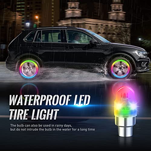 Jupizeus Led Flash Tire Lights,Ic Light Sensitive,2 Lamp Beads More Flash, Colorful Wheel Lights,For Car Motorcycle Cart Truck,Waterproof,Motion Activated,Fit In Woods/Schrader Valve (4 Pcs) #TOP1