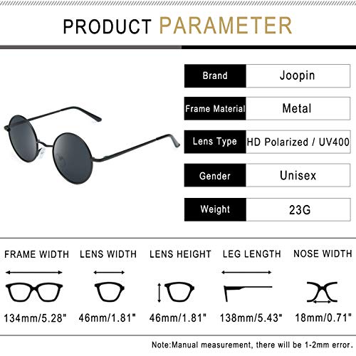 Joopin Polarized Small Round Sunglasses Women Men Circle Hippie Sun Glasses Uv Protection Trendy Teashade Circular Shades Sunnies For Halloween Costume Driving Fishing (Retro Black) #TOP3