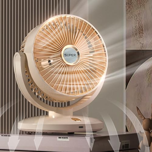 Ventilador pequeño USB mini ventilador ultra silencioso, ventilador de mesa, fuerte flujo de aire, 5 velocidades, ángulo de inclinación hasta 90°, 2000 mAh, batería recargable para casa, oficina