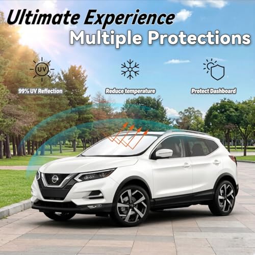 Image of Car Front Windshield Sun Shade for Nissan Rogue Sport 2017-2023, Car Window SunShades Shield Cover Sun Visor Protector with 240T Reflective Fabric UV & Sun Heat Protection Accessories