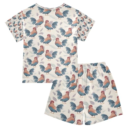 senya Cute Cartoon Rooster B Summer Pajamas Set Short Cotton Sleepwear 2 Piece2