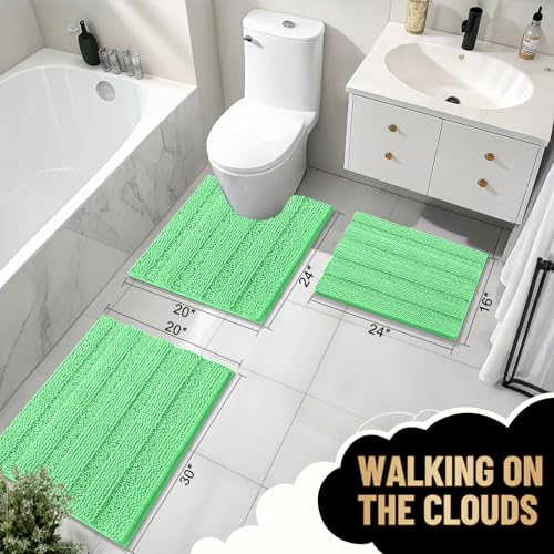 Image of OLANLY Thick Bathroom Rugs 36x24, Extra Soft Absorbent Chenille Striped Bath Rugs, Rubber Backing, Machine Wash Dry, Bath Mats for Bathroom Floor, Tub and Shower, Home Decor Accessories, Mint Green