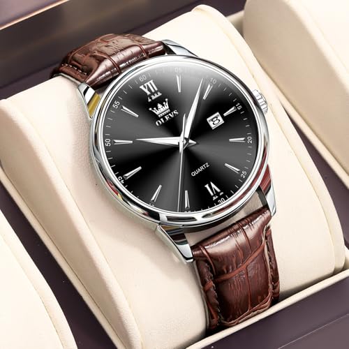 Image of OLEVS Men Leather Watches Classic Quartz Large Dial Easy Read Waterproof