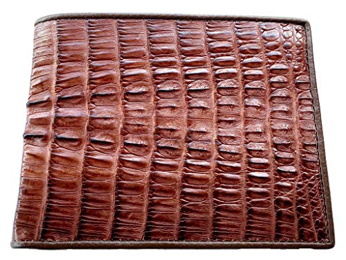 Genuine Real Tail Crocodile Skin Leather Man Bifold Dark Brown Wallet
