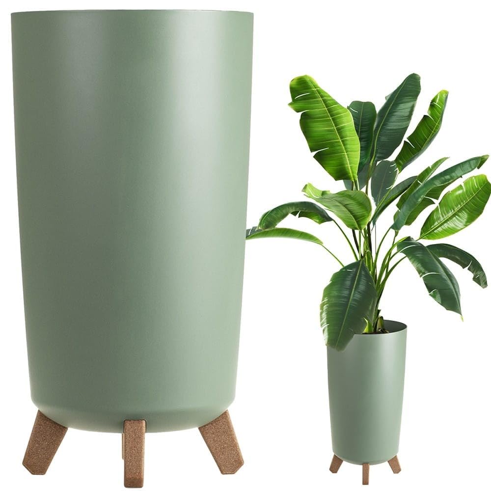 B2c Earth Green Round Gracia Style Planter With Legs Tall Plant Pot Indoor Outdoor Garden Decor (Earth Green)