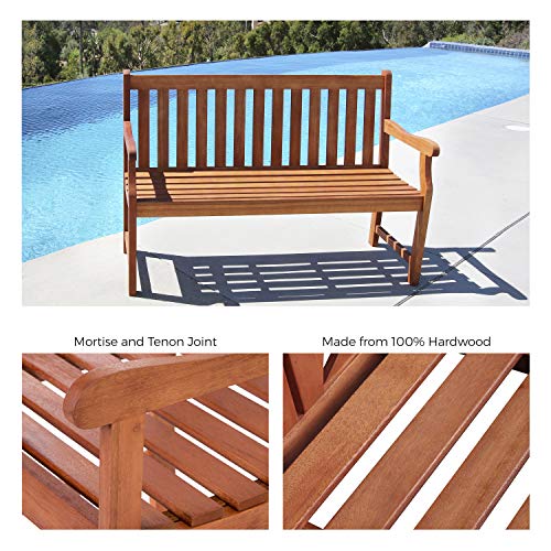 Atlantic Red Brown 5Ft Slatted Eucalyptus Wooden Garden Bench for 3 Seater in Entry Way, Porch, Balcony, Deck, Garden, Patio, Backyard, Outdoor Seating, 550 lbs Capacity - Thumbnail 5