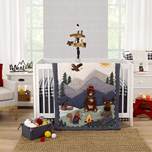 Image of NoJo Into The Wilderness Brown, Tan and Navy, Logs, Bear and Beaver Plush Musical Mobile