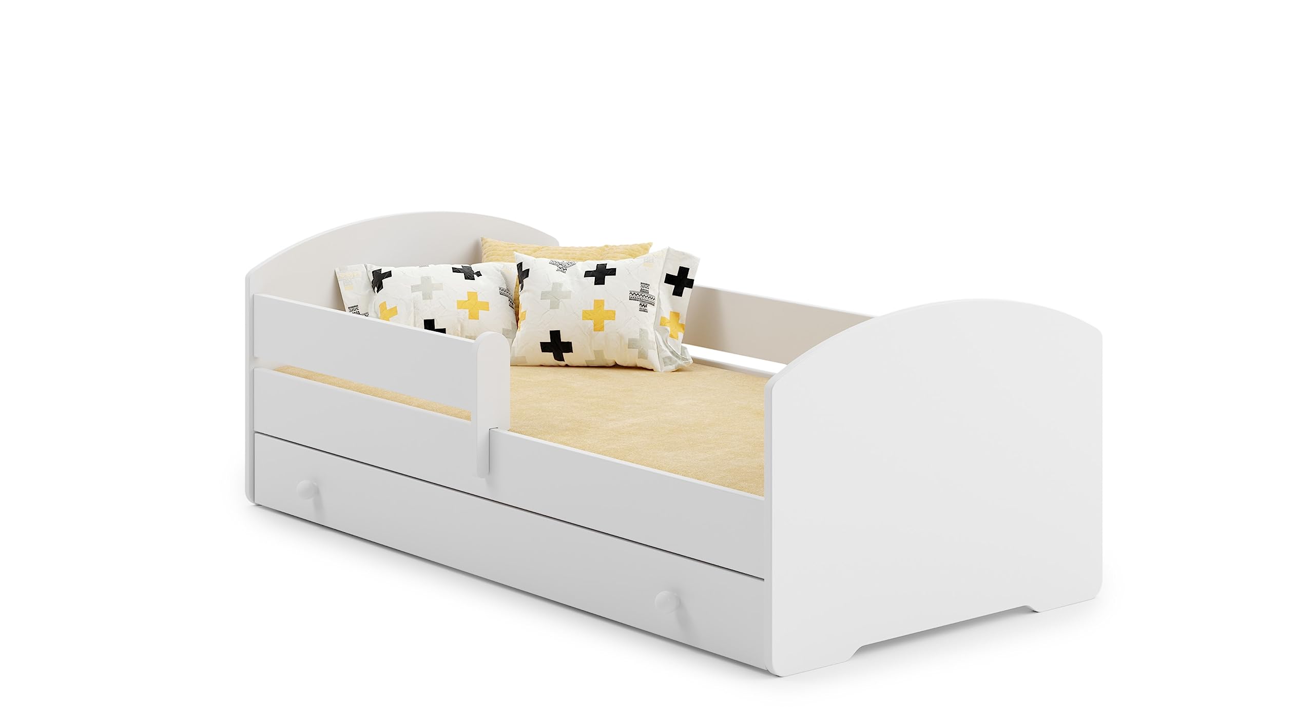 KOBI Kinderbed Panda wit, met lade-opslag, 140 x 70 cm, kinderbed, met matras en frame, de babykamer, eenpersoonsbed met barrière