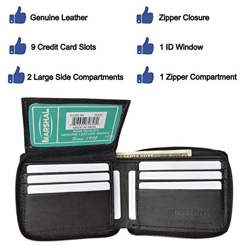 Zippered Bifold Men's Wallet Deluxe Credit Card Flip Genuine Lamb Leather -Black2