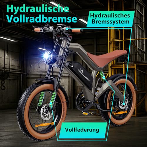 E Bike Herren, 20 * 4.0" All-Terrain Fat Reifen Elektrofahrrad mit 250W Motor 48V 18.2Ah Akku, bis 25km/h bis zu 161km, NFC-Karte 7-Gang Getriebe Hydraulische Bremsen, M20 – Bild 8