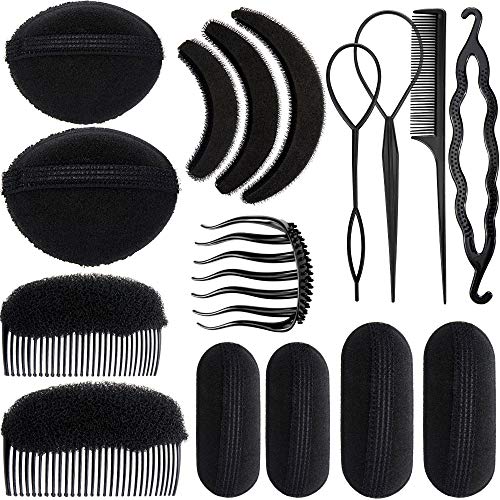 16 Pieces Hair Sponge Bump Up Volume Inserts Tool Simple Hair Braid Tools Hair Bases Hair Bump Up Combs Clips Hair Styling Tools Sponge Hair Accessories for Girls Women Hair Styling
