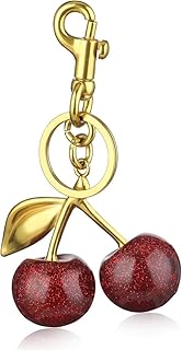 Cute Cherry Purse Metal Keychain Accessory with Key Rings and Clip Bag Extender Chain Sparkling Resin Charms for Women Purses Bags Handbags Wallets Backpacks