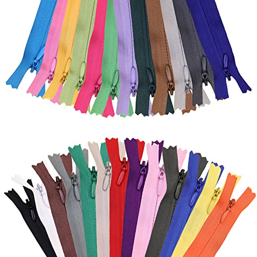 Pamtns Pack of 50 Nylon Invisible Zippers Seam Fine Nylon Colourful Spool Zips Not Separable Sewing Zips 20 cm for Clothing DIY Sewing Craft 25 Colours