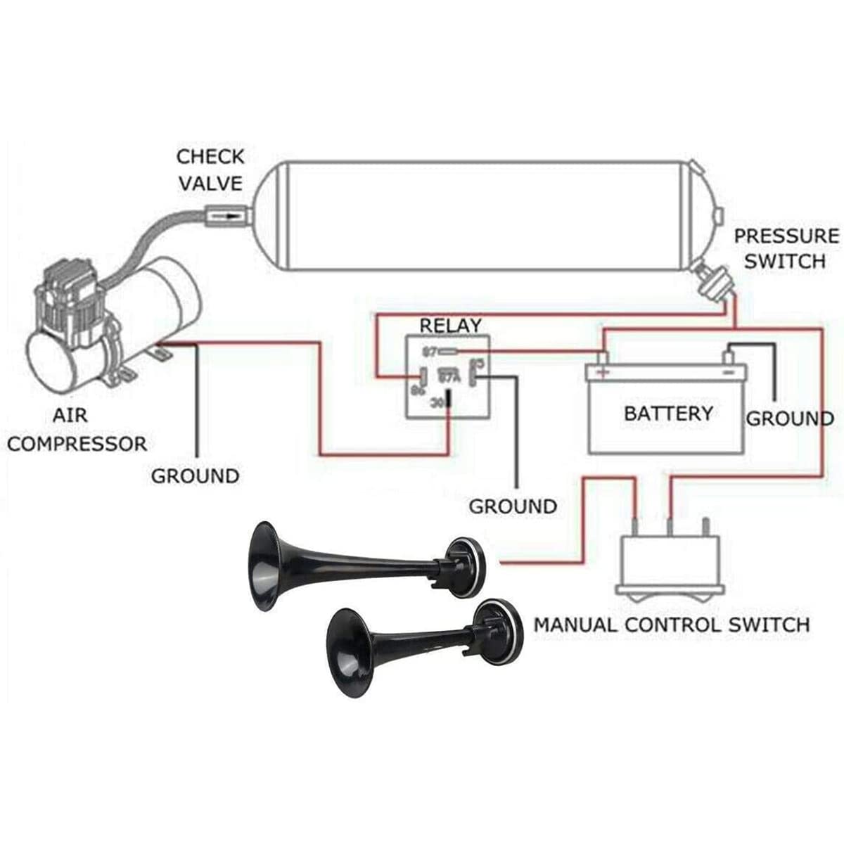 Clacson universale da 12 V con kit compressore Clacson a doppio tono da 12 V 178 dB per camion, autocarri, treni, barche, auto, mot