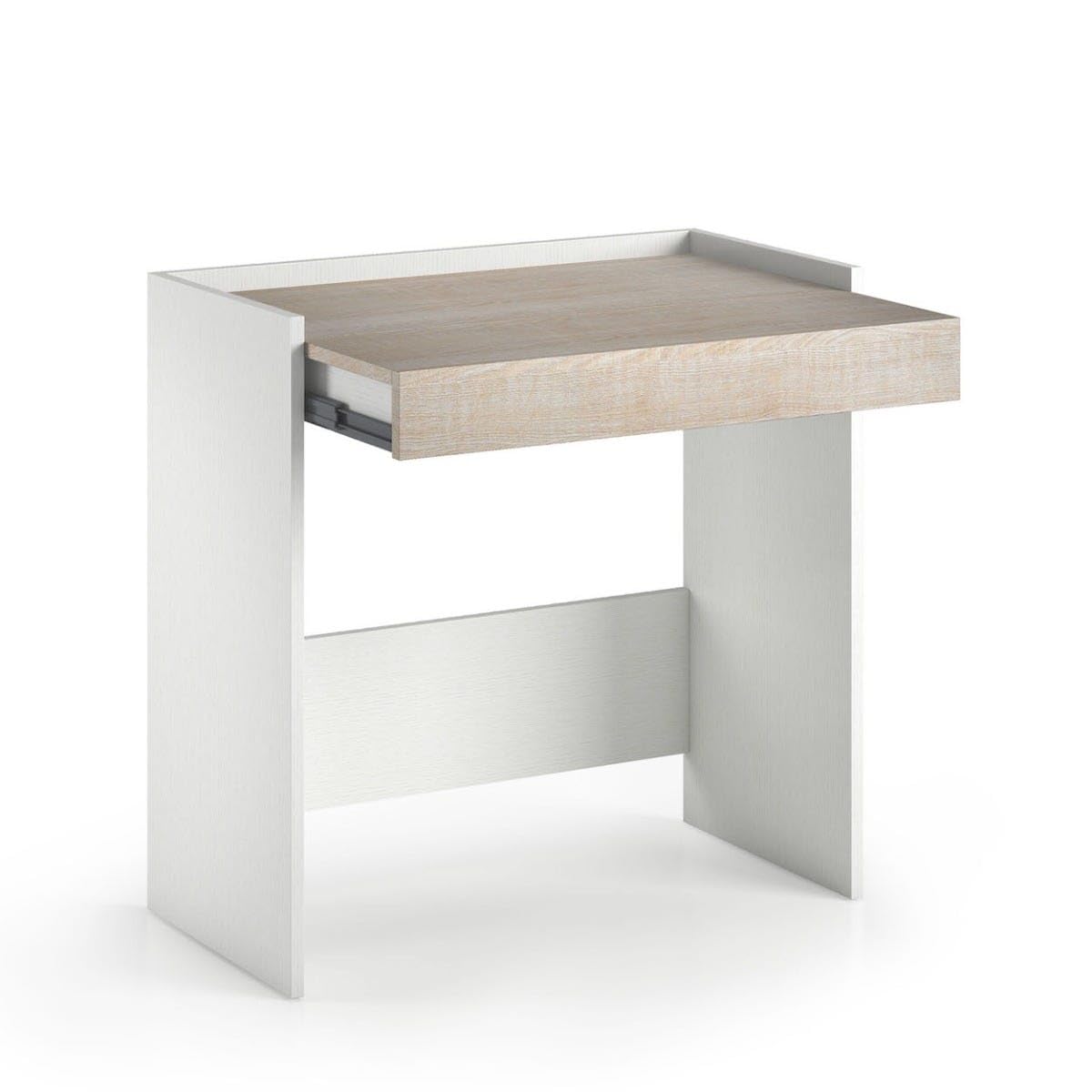 Trentiner Escritorio blanco con un cajón y un estante extensible color roble 79x80x40 cm