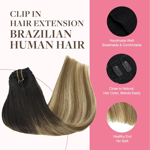 Image of GOO GOO Clip in Hair Extensions Real Human Hair, Remy Human Hair Extensions Clip ins for Women, Natural Human Hair, 22inch 150g 9Pcs, 2 /6 /18 Balayage Brown to Dirty Blonde