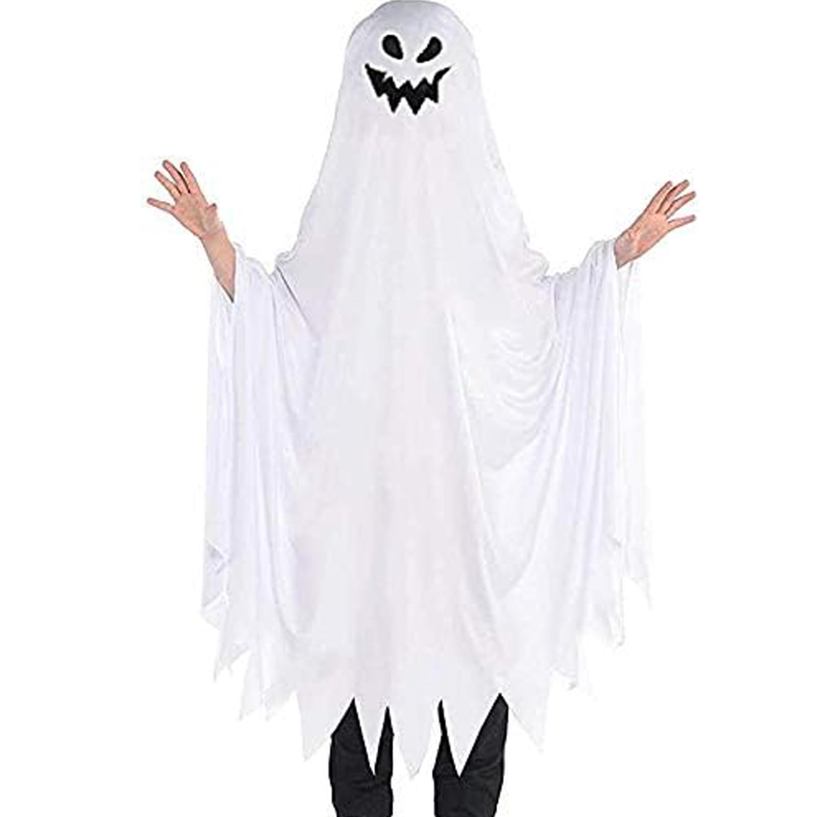Toddler Baby Boys Girls Halloween Costume White Ghost Smile Cloak Hooded Cape Poncho Fancy Party Cosplay Outfits (C-White, 4-6 Years)