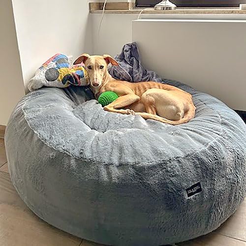 EDEL&SCHNELL orthopädisches Luxus Hundebett, rund aus hochwertigem Kunstfell, Hundekissen waschbar mit extra Höhe für Whippets, Windhunde, Ridgeback Viszla und Co. (100 cm)