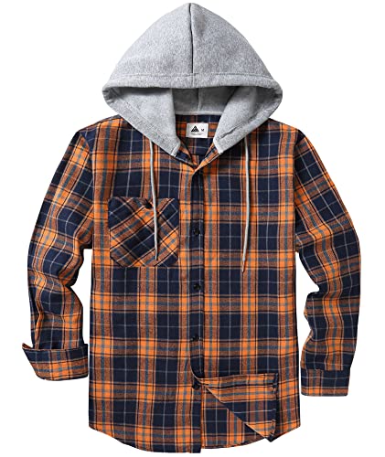 Image of Hooded Flannel Shirts for Men Plaid Long Sleeve Flannel Jacket Hoodies