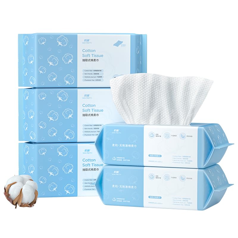 Soft Disposable Face Wash Towel, Cotton Dry Face Towel, Cotton Dry Towel for Washing and Drying, Facial Tissue for Cleansing, Skin Care, Makeup Removal, Approx. 200g Large Pack (1 Pack)