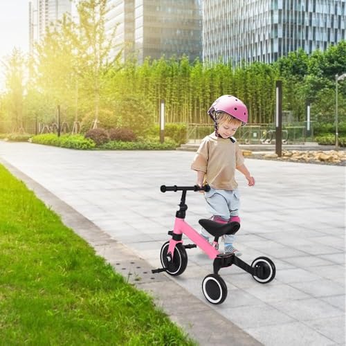 Dreirad, höhenverstellbar, 2-in-1, Laufrad, Dreirad, für Kinder von 1-3 Jahren, Dreirad für Babys, skalierbares Babyfahrrad, sicher und bequem, abnehmbarer Putter (Rosa) – Bild 8