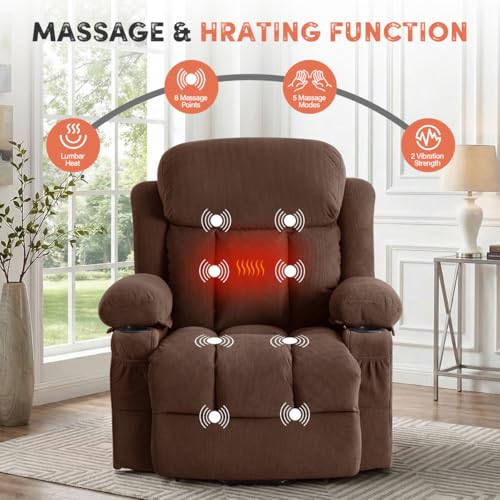 Image of BOSMILLER Power Lift Recliner Chair with Massage and Heat for Elderly, Electric Recliner Single Sofa with Two Cup Holders, Extended Footrest, Side Pocket and USB Charge Port for Living Room
