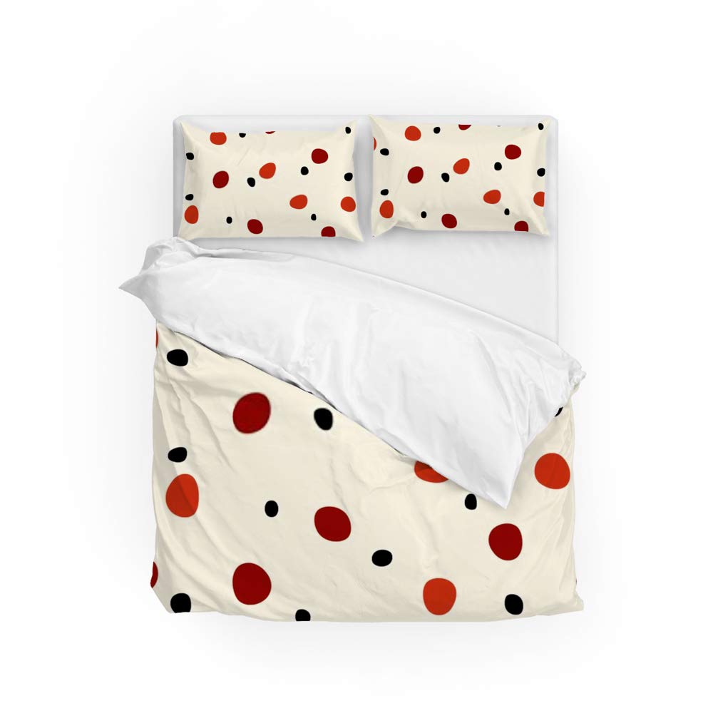 Housse de couette et 2 taies d'oreiller à pois, parure de lit 3 pièces