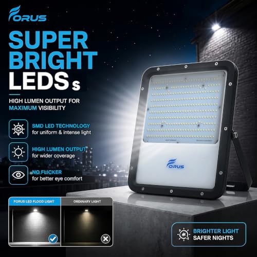Image of Forus 200W LED Flood Light Outdoor, IP67 Waterproof Wall Mounted Outside Light, High Bright Daylight White LED Flood Light for Parking, Society, Industrial & Flood Lighting with 4 Years Warranty-1 Pc