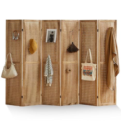 6-Panel Natural Wood Pegboard Screen