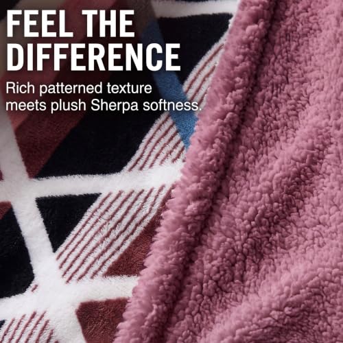 Image of BSB HOME Premium Flannel Fleece Blanket with Sherpa Reverse, 280 GSM Soft Plush Reversible Floral Blanket, Warm Cozy Winter Blanket for Bed, Sofa & Couch, 90 x 100 Inches (228 x 254 cm) - Blue & Red