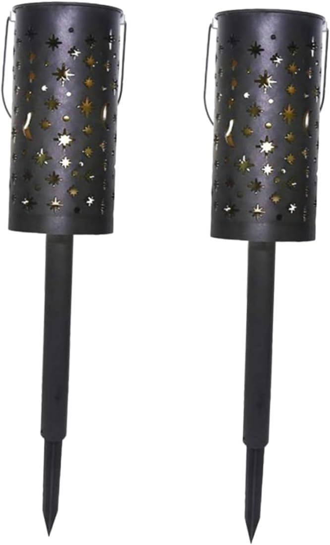 Solar Wrought Iron Lawn Lamp Waterproof Outdoor Projection Light Hollow Design for Garden Decor 2-Piece Set for Courtyards and Pathways