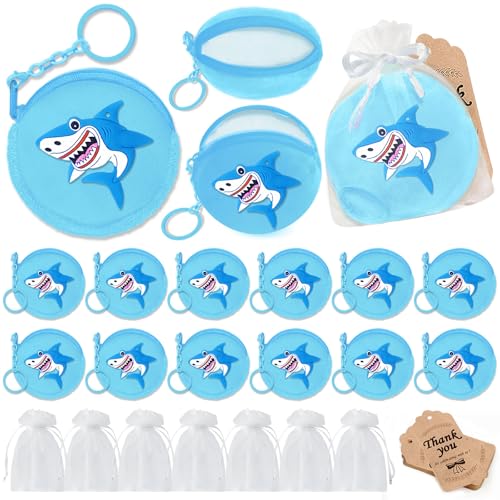 12 Pack Shark Coin Purse with Zipper Keychain,Wallet Bag Party Favors for Under the Sea Ocean Baby Shower,Seaworld Themed Party, Shark Birthday Party Decoration,Travel, Classroom Prize
