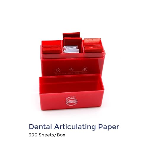 Miniatura 8 de Papel articulado dental, 300 tiras en dispensador de plástico, película de 100 micras, doble cara, 2.165 x 0.709 x 0.004in, para ajustes oclusales e