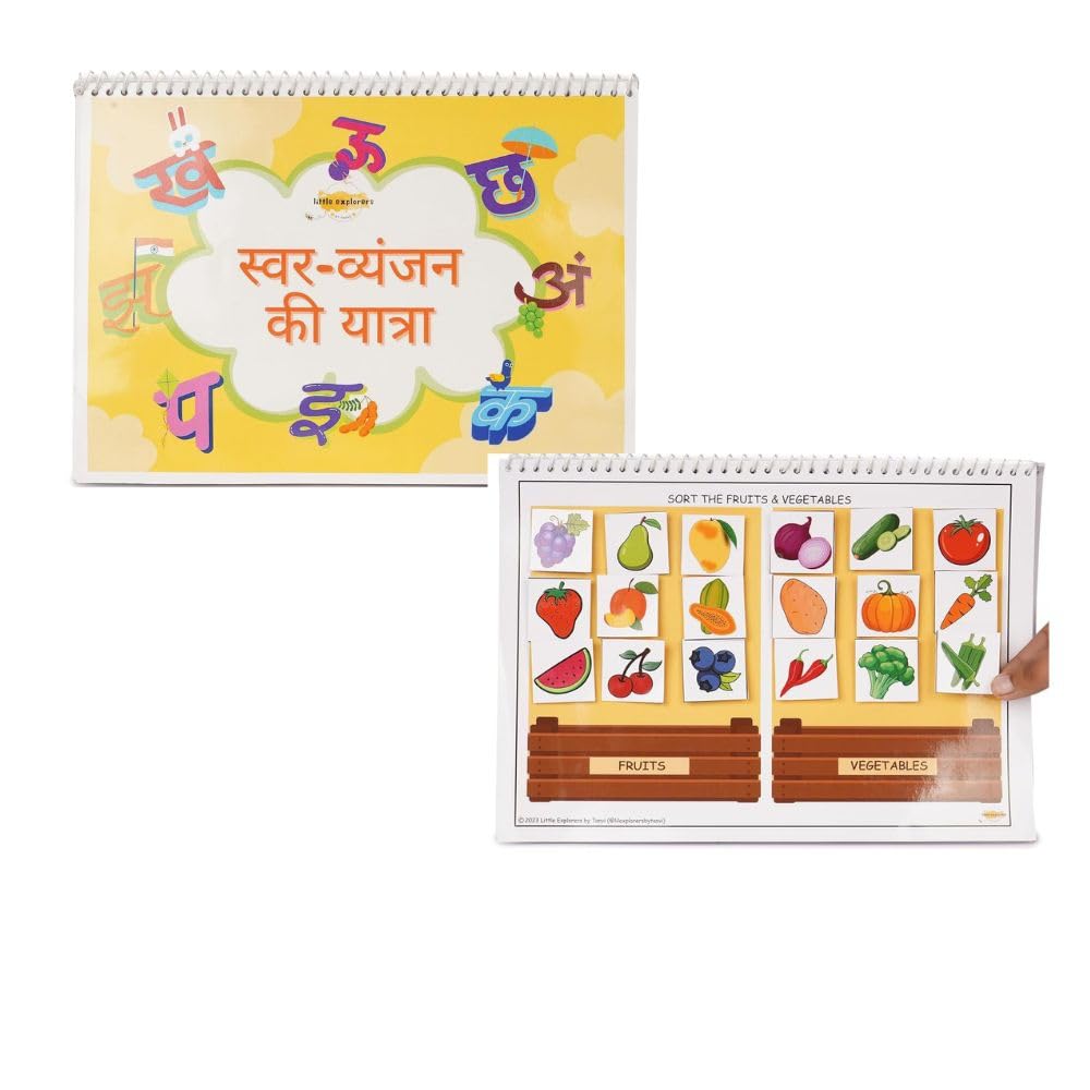 Little Explorers BY Tanvi Learning Combo: Fruit & Vegetable Activity Book + Hindi Varnmala Preschool Skill-Building Set for Toddlers (Ages 1.5-5)"